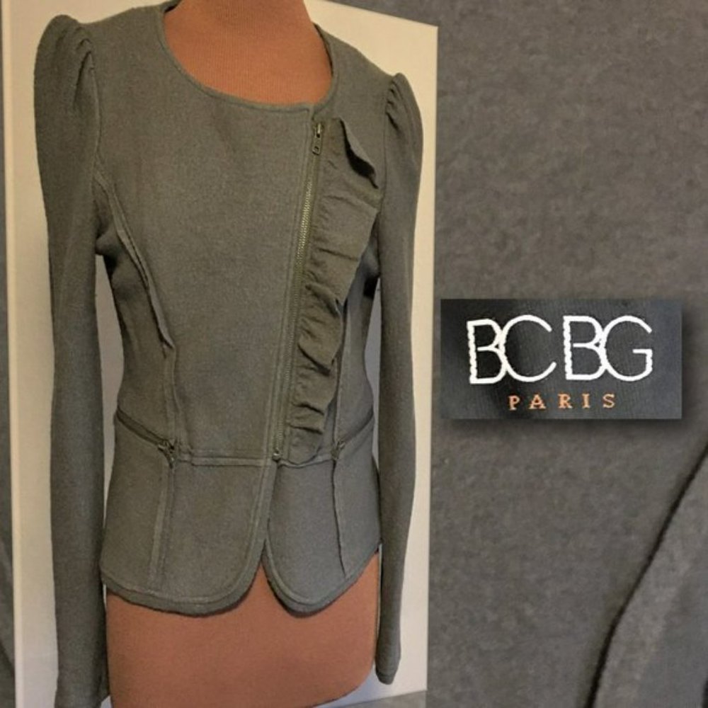 BCBG PARIS Wool Side Zip Ruffle Jacket Size M